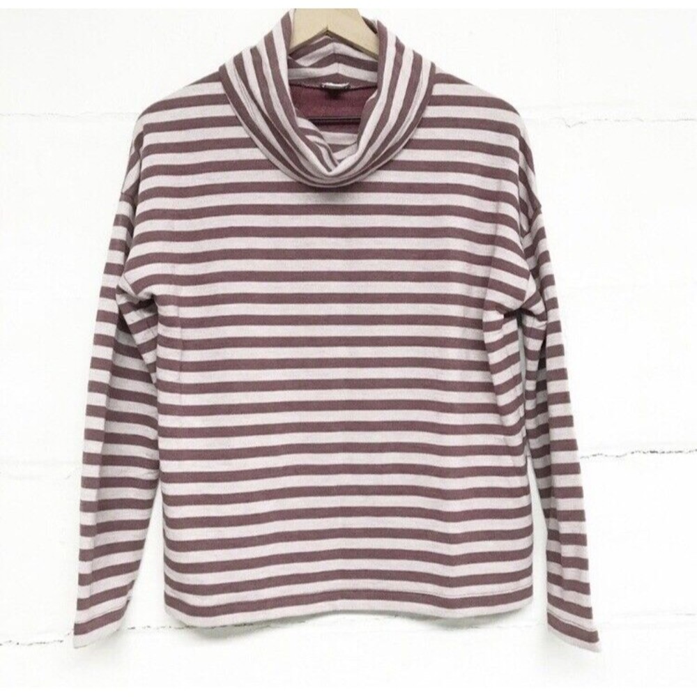 J Crew Womens XS Striped Burgundy Mauve Tunnel Neck Pullover Sweater Sweatshirt